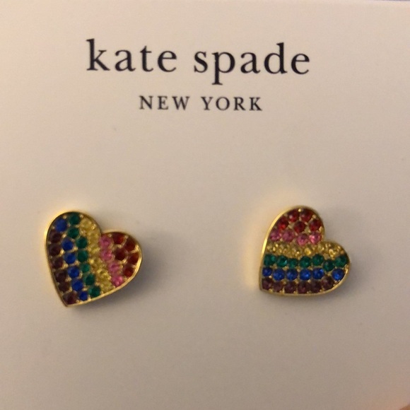 Kate Spade Gold Plated Heart Rainbow Joy Stud Earrings Muti Colored Crystal NWT - Picture 9 of 16